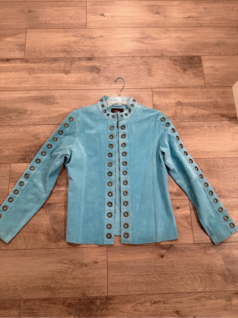 Luii Light Blue Suede Eyelet-Trim Jacket